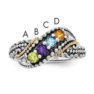 Four-stone and Diamond Mother&#39;s Ring Sterling Silver &amp; 14k Gold QMR40/4SY-6, MPN: QMR40/4SY-6,