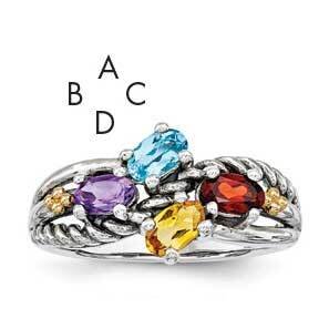 Four-stone Mother&#39;s Ring Sterling Silver &amp; 14k Gold QMR43/4SY-6, MPN: QMR43/4SY-6,