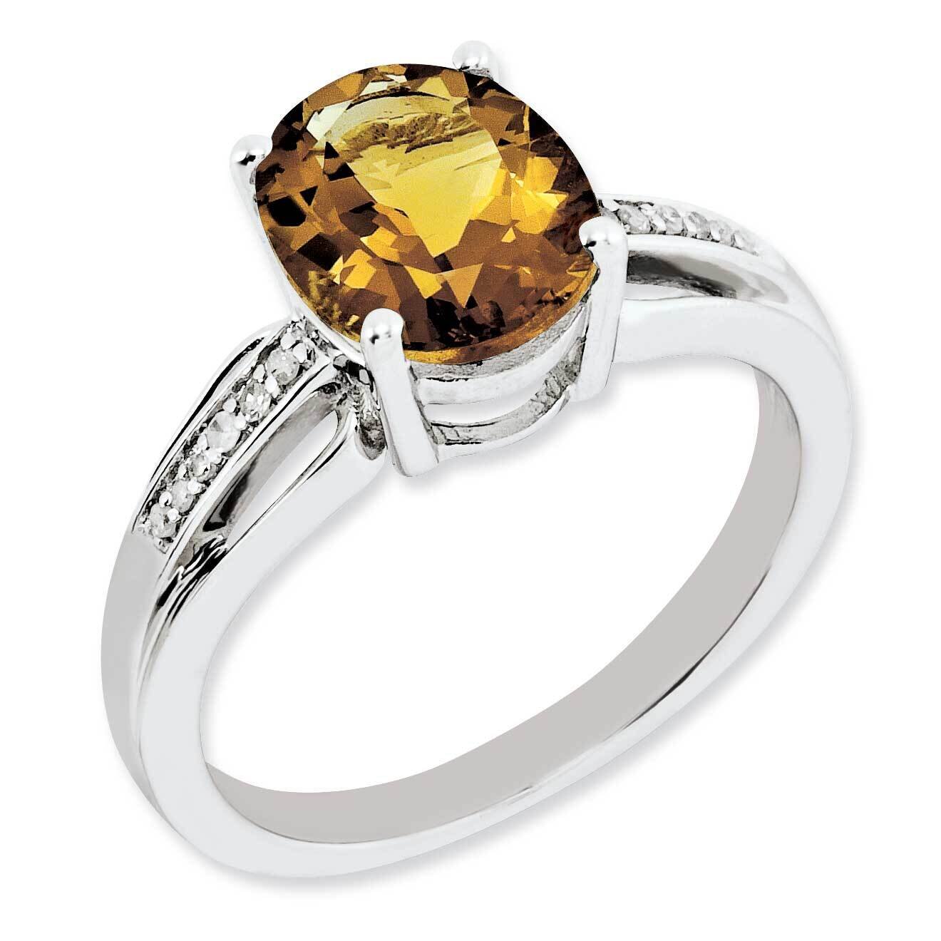 Diamond &amp; Oval Whiskey Quartz Ring Sterling Silver Rhodium-plated QR3042WQ-7, MPN: QR3042WQ-7, 8839…