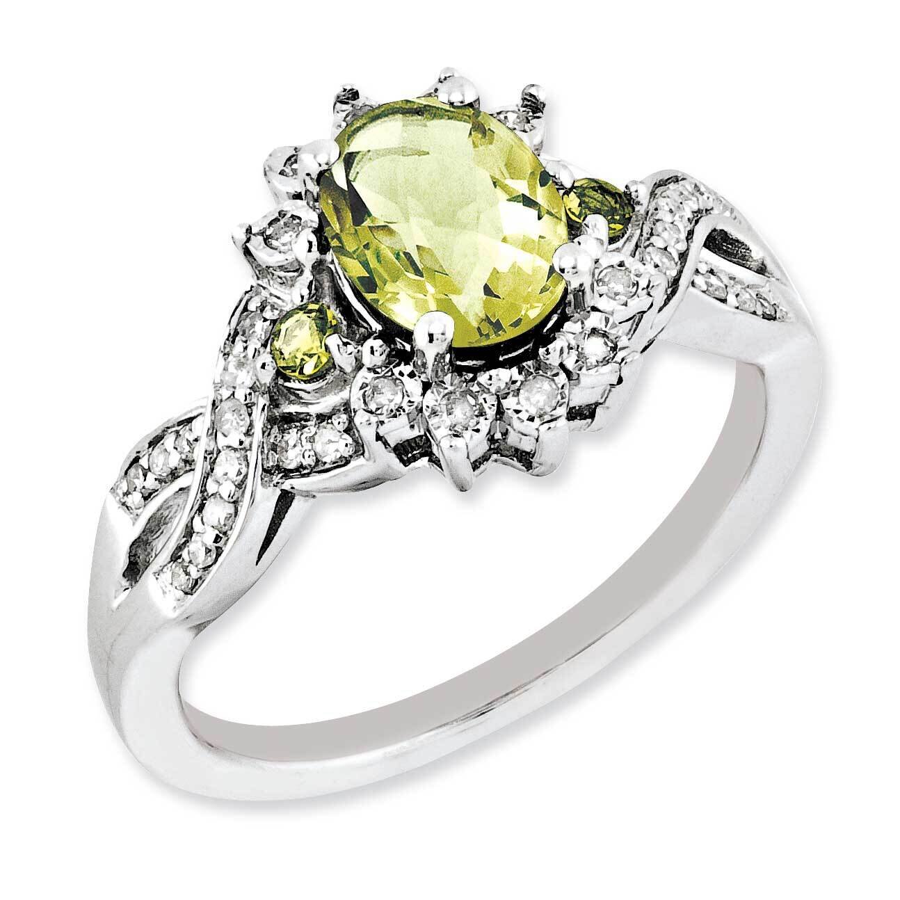 Diamond &amp; Oval Lemon Quartz Ring Sterling Silver Rhodium-plated QR3045LQ-7, MPN: QR3045LQ-7, 883957…