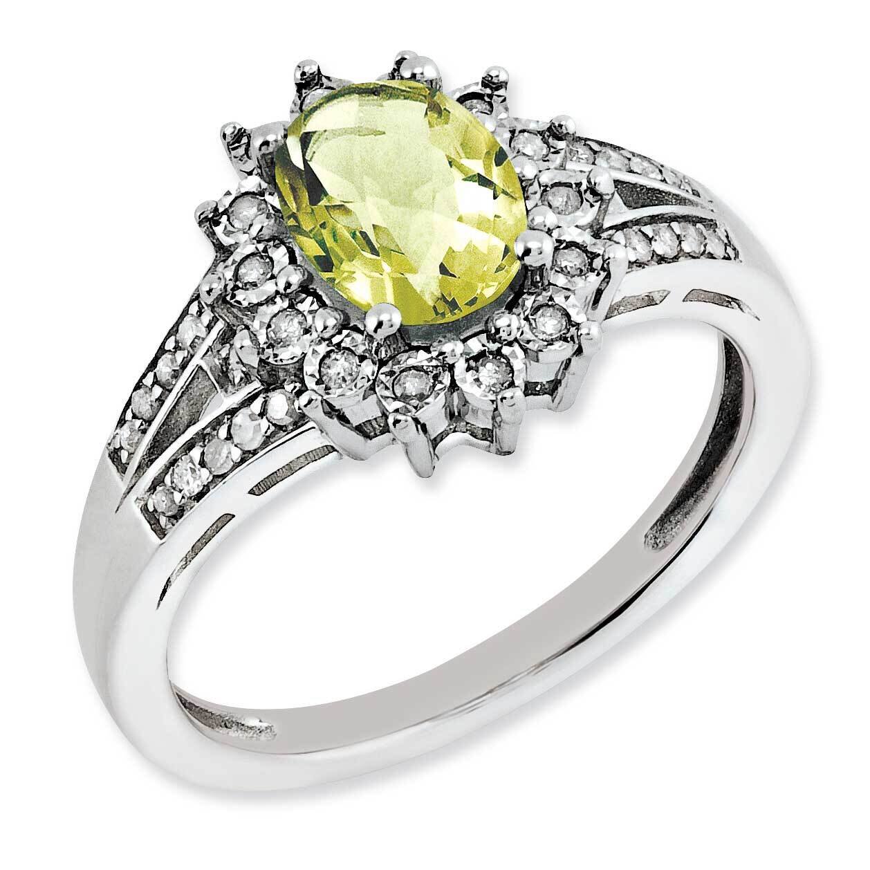 Diamond &amp; Oval Checker-Cut Lemon Quartz Ring Sterling Silver Rhodium-plated QR3046LQ-7, MPN: QR3046…