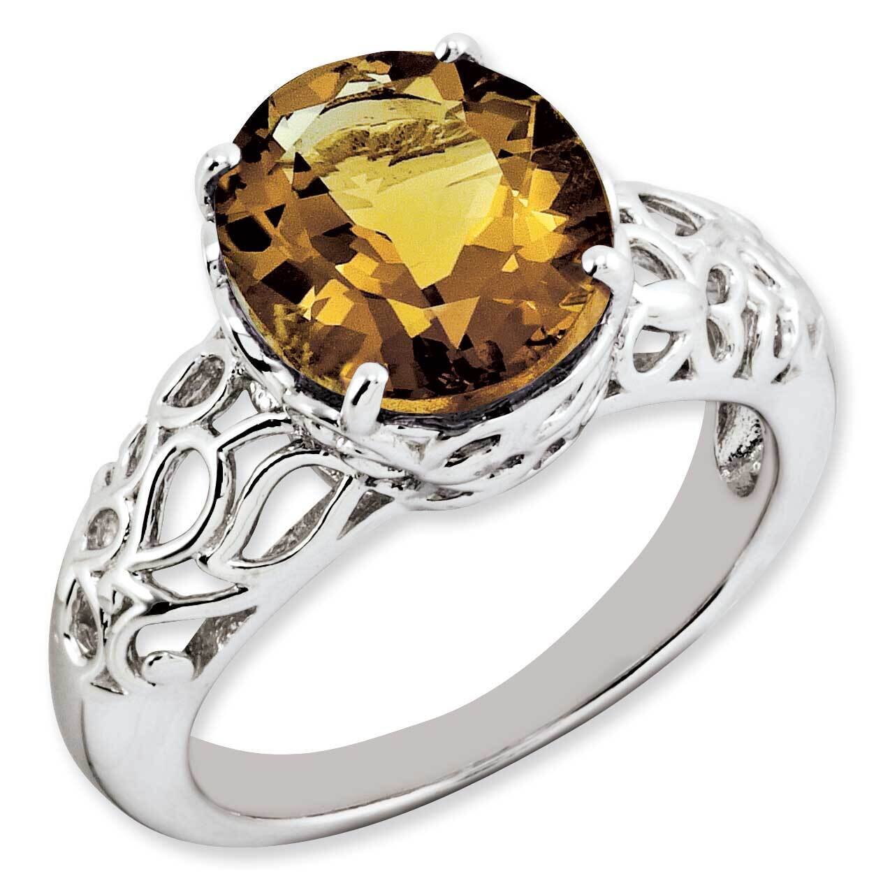 Oval Whiskey Quartz Ring Sterling Silver Rhodium-plated QR3178WQ-7, MPN: QR3178WQ-7, 883957404356