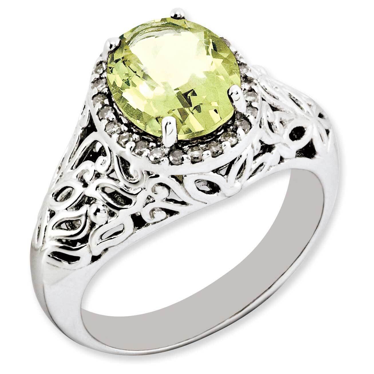 Oval Lemon Quartz &amp; Diamond Ring Sterling Silver Rhodium-plated QR3285LQ-7, MPN: QR3285LQ-7, 883957…