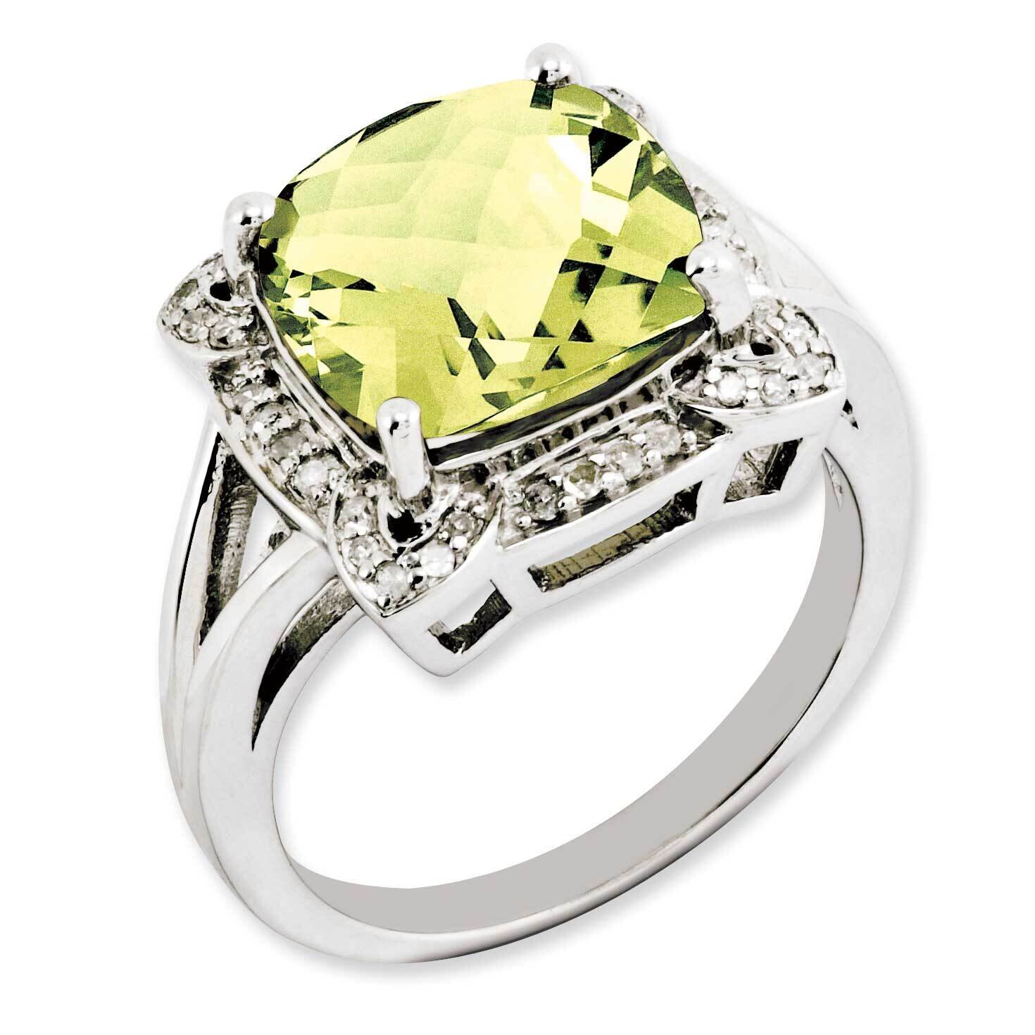 Checker-Cut Lemon Quartz &amp; Diamond Ring Sterling Silver Rhodium-plated QR3317LQ-7, MPN: QR3317LQ-7,…