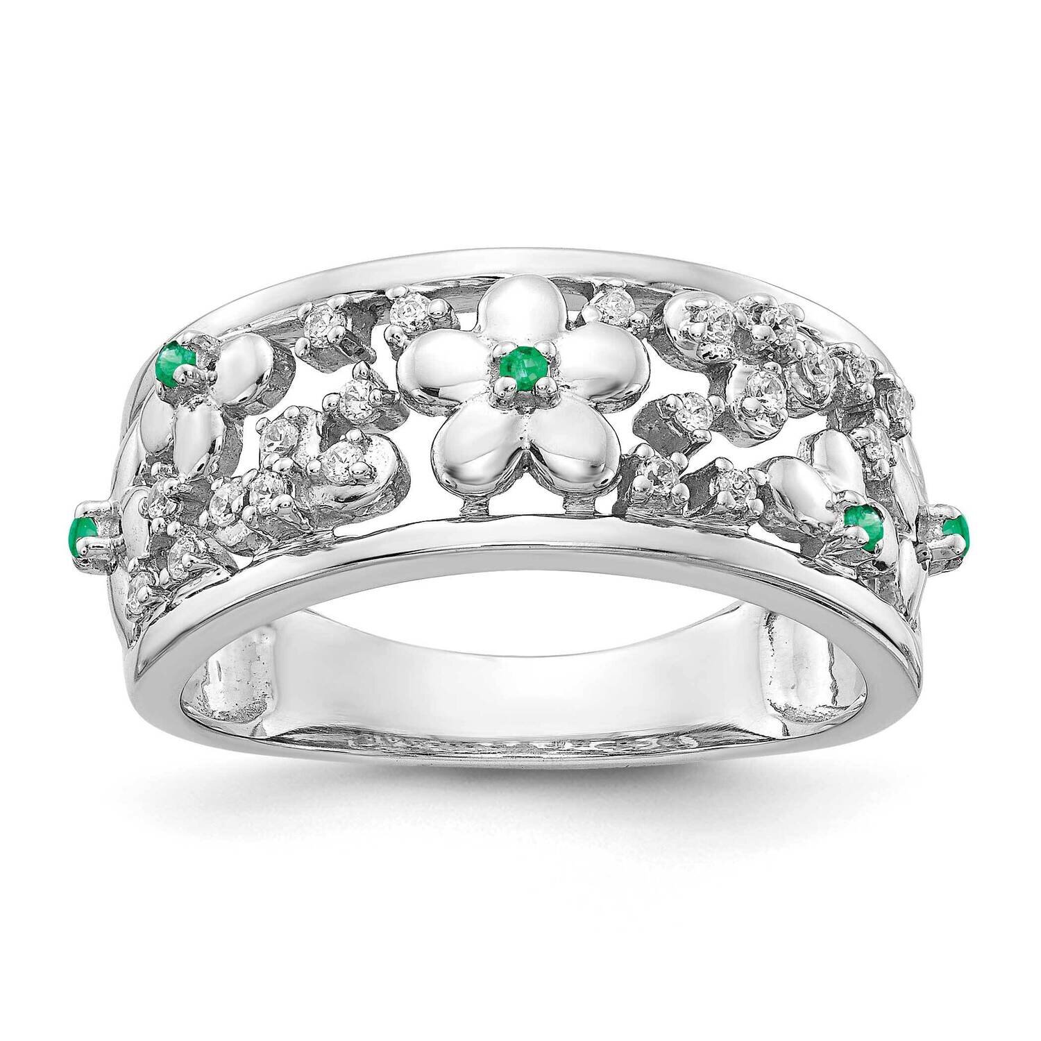 Emerald Flower Ring 14k White Gold Diamond RM3983-EM-012-WA