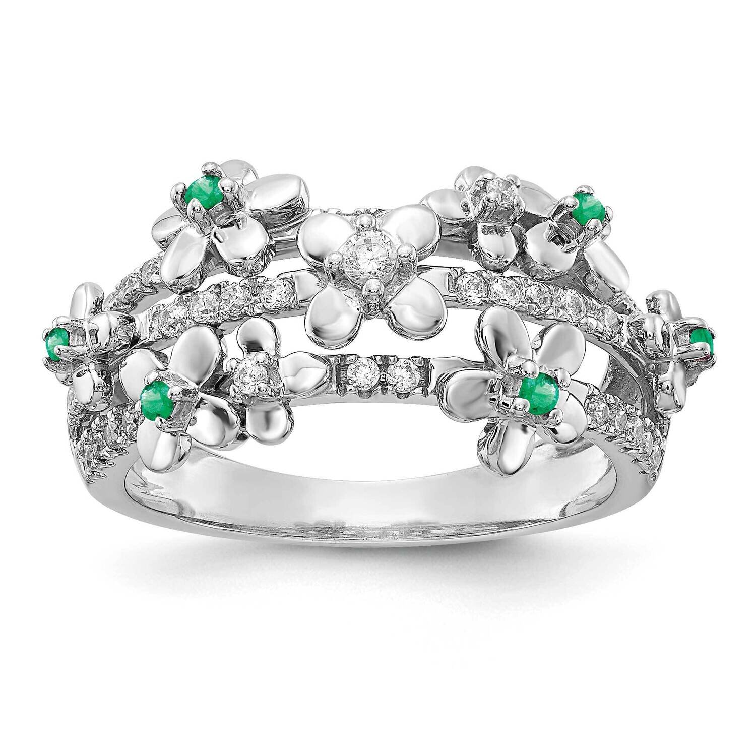 Emerald Flower Ring 14k White Gold Diamond RM3984-EM-033-WA