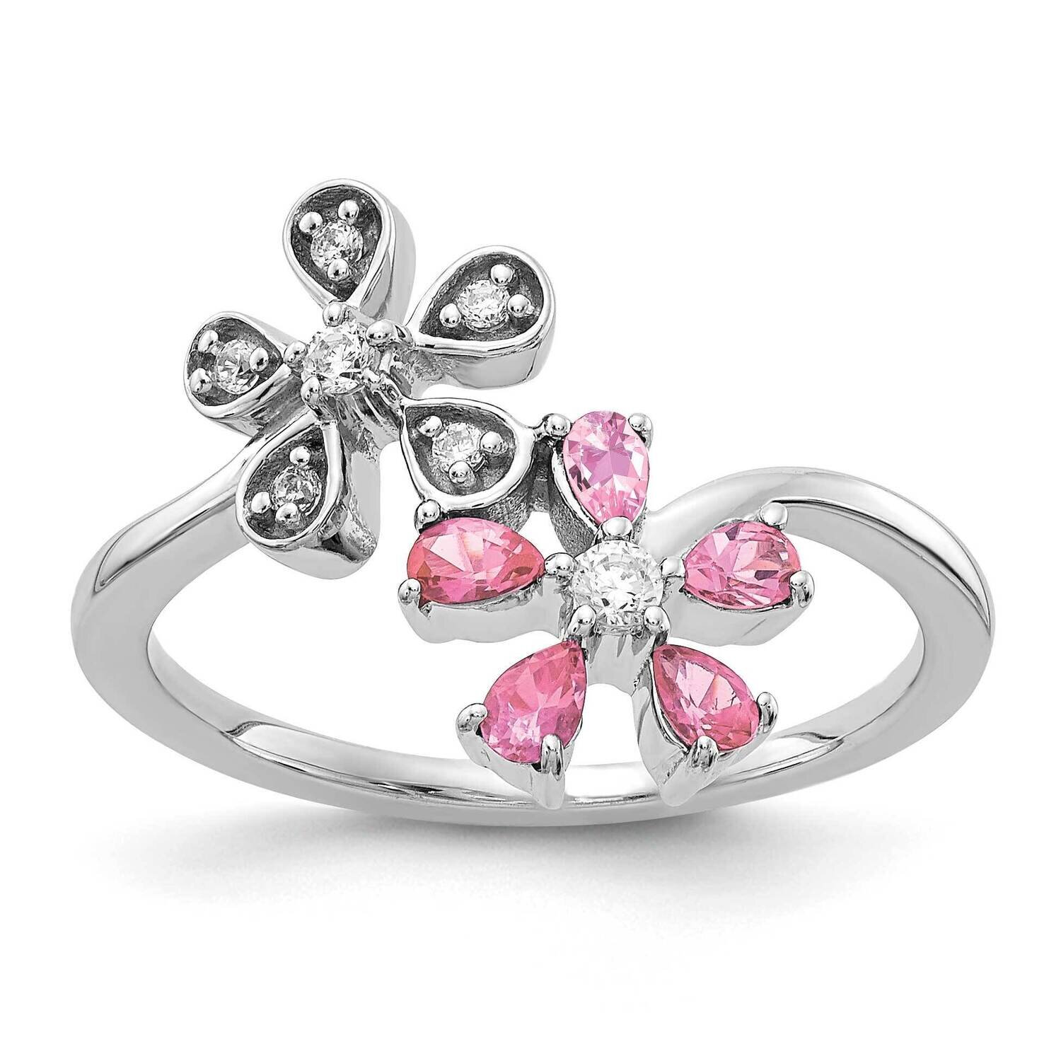 Pink Tourmaline Flower Ring 14k White Gold Diamond RM4379-010-WA