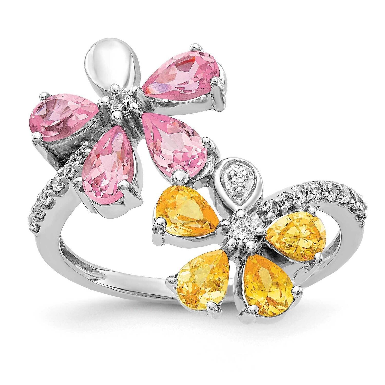Citrine Pink Tourmaline Flower Ring 14k White Gold Diamond RM4380-016-WA