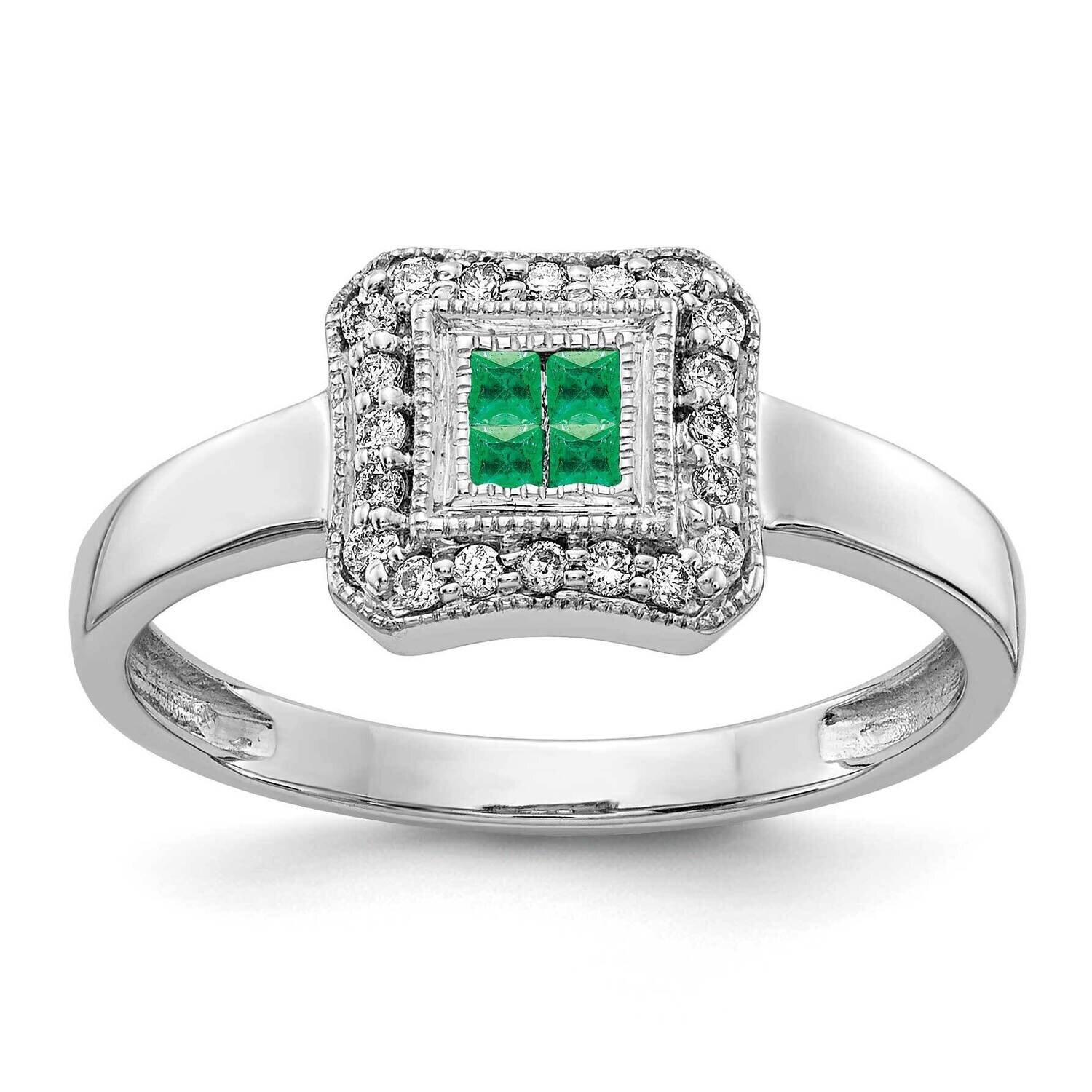 Square Design Emerald & Diamond Ring 14k White Gold RM5763-EM-013-WA