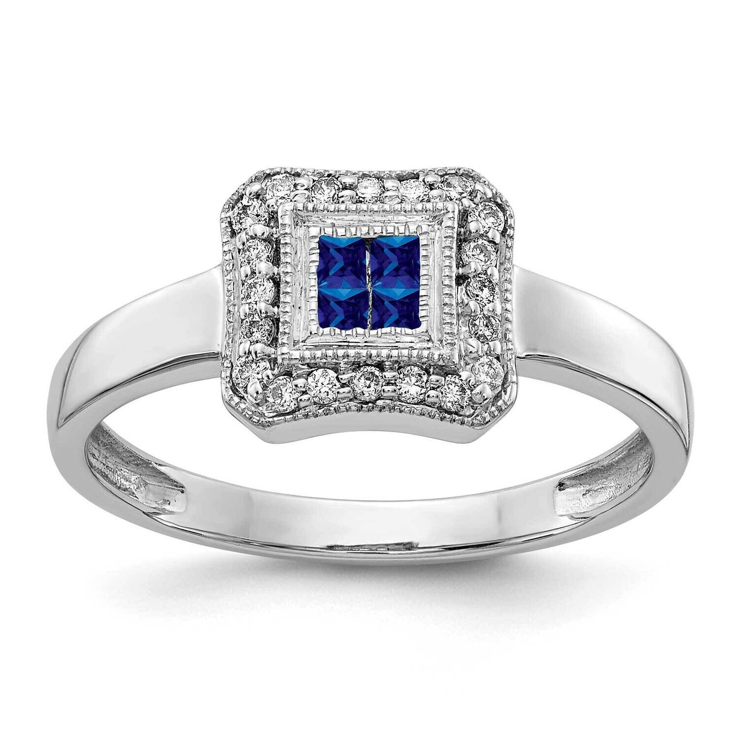 Square Design Sapphire & Diamond Ring 14k White Gold RM5763-SA-013-WA