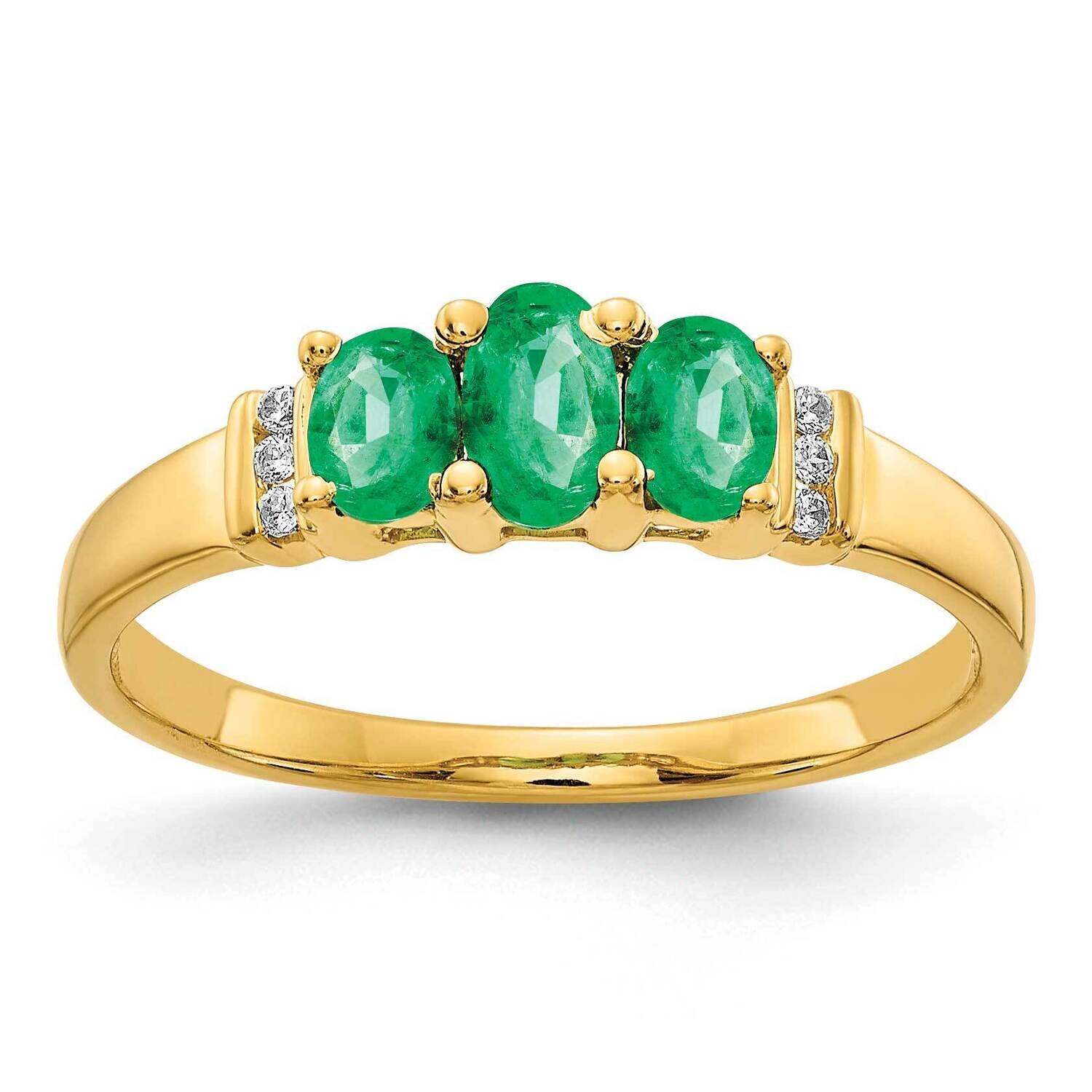 Polished Triple Emerald and Diamond Ring 14k Gold RM5764-EM-003-YA