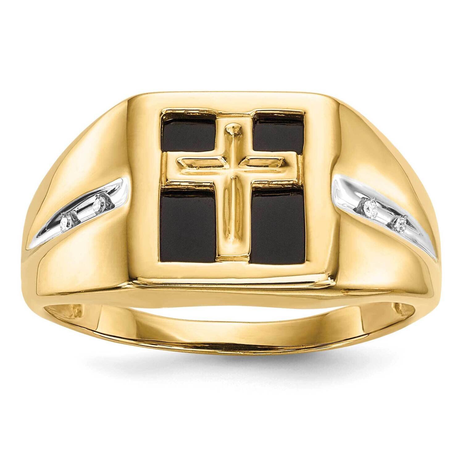 Onyx & Diamond Cross Men's Ring 14k Gold RM5848-002-YA
