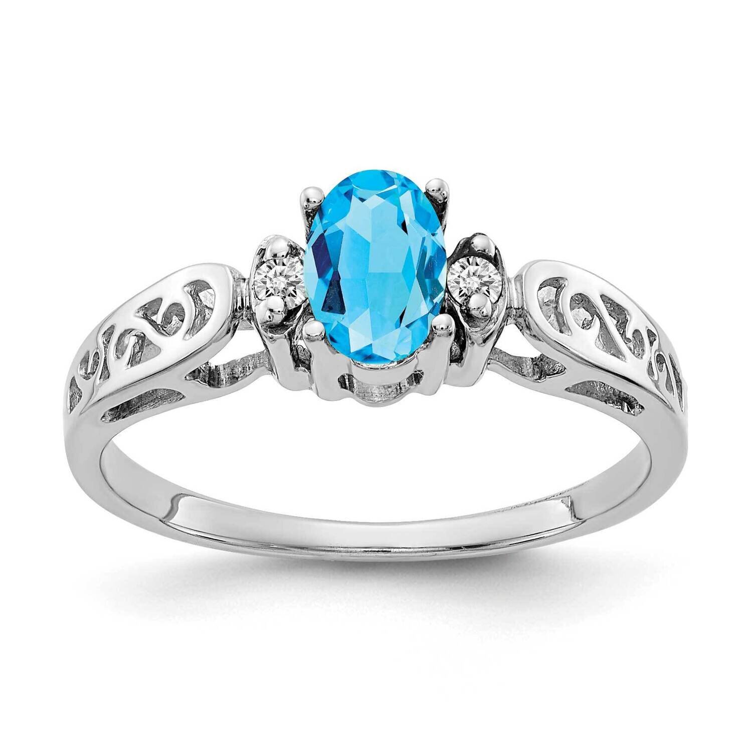 6x4mm Oval Blue Topaz AA Diamond Ring 14k White Gold X9735BT/AA, MPN: X9735BT/AA, 883957644189