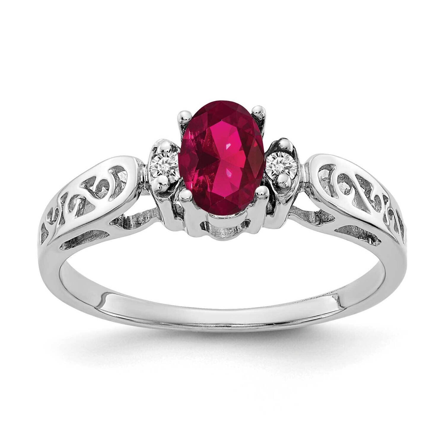 6x4mm Oval Created Ruby AA Diamond Ring 14k White Gold X9735CR/AA, MPN: X9735CR/AA, 883957644813