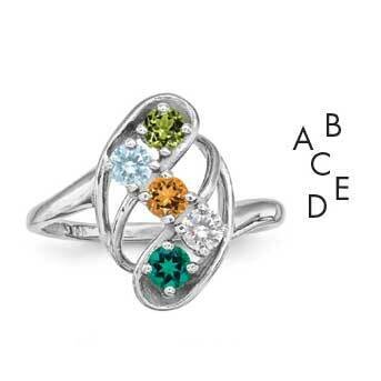 Synthetic 5 Stone Mother&#39;s Ring Sterling Silver Rhodium-plated XMR3/5SS-10, MPN: XMR3/5SS-10, 88395…