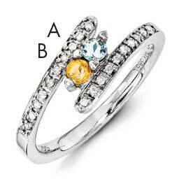 Family Jewelry Genuine Stone & Diamond Set Ring 14k White Gold XMRW33/2GY