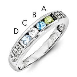 Family Jewelry Genuine Stone & Diamond Set Ring 14k White Gold XMRW48/4GY