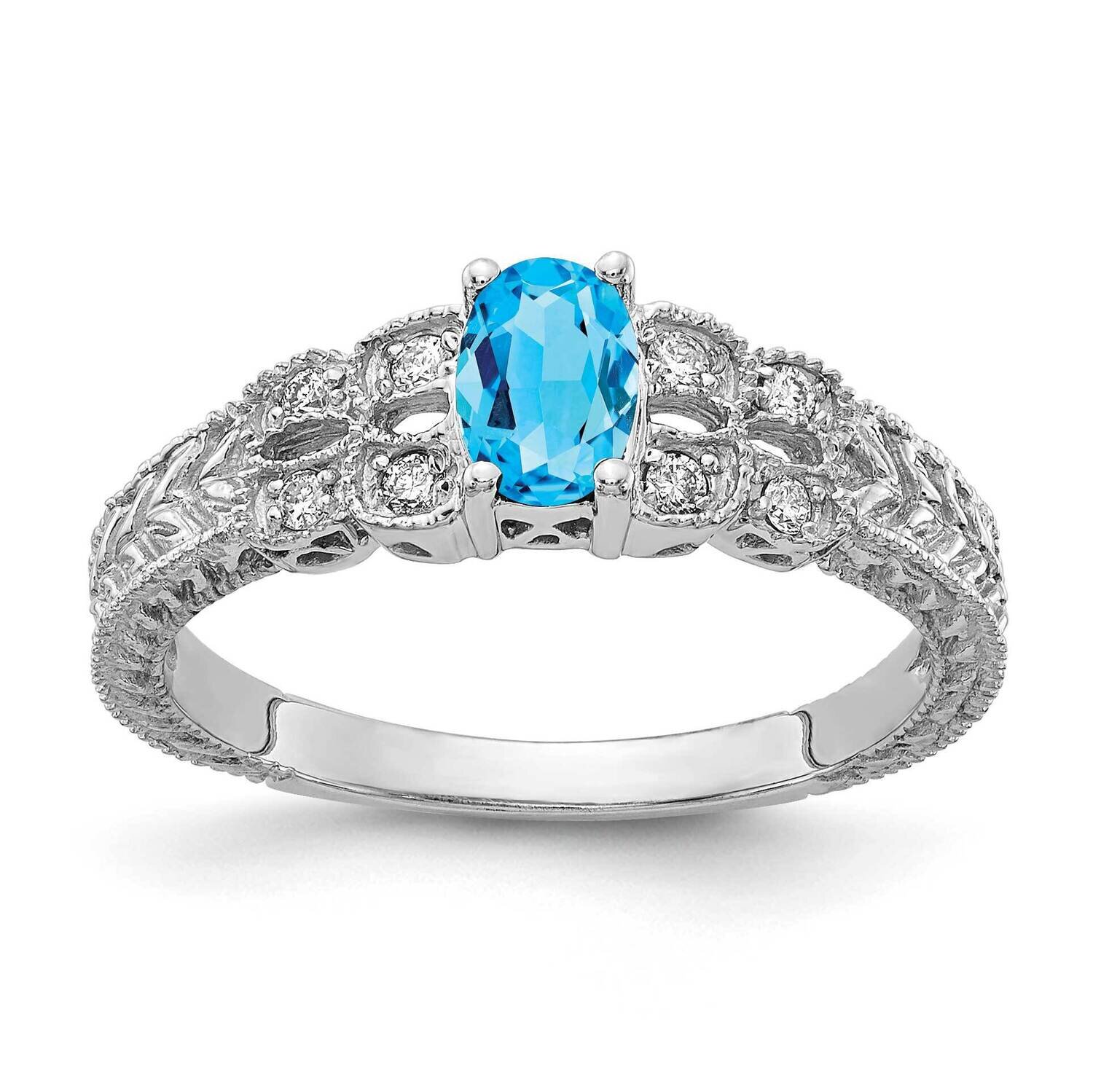 6x4mm Oval Blue Topaz AA Diamond Ring 14k White Gold Y2065BT/AA, MPN: Y2065BT/AA, 883957683065