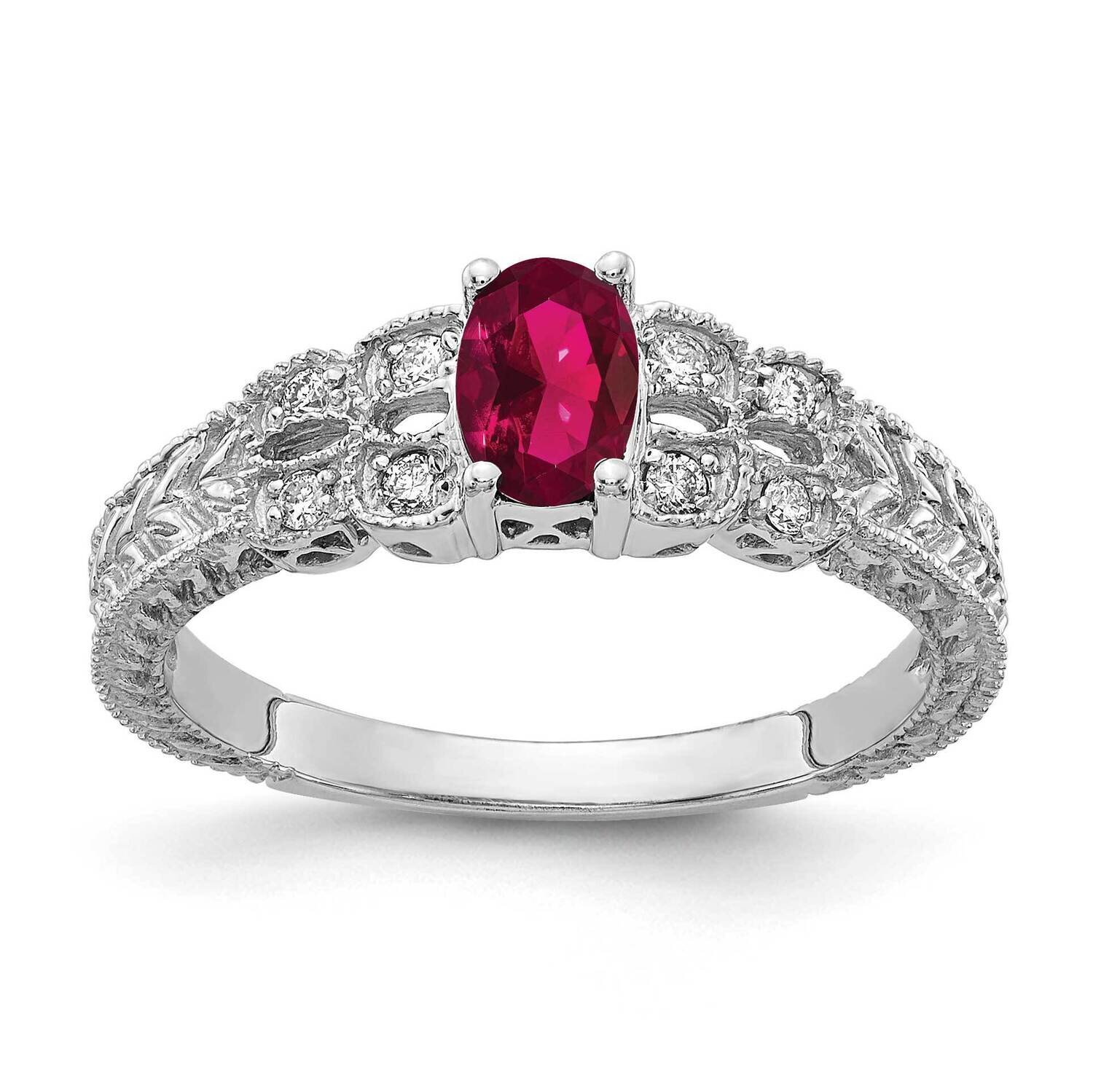 6x4mm Oval Created Ruby AA Diamond Ring 14k White Gold Y2065CR/AA, MPN: Y2065CR/AA, 883957683966