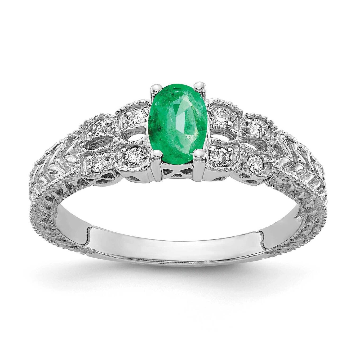 6x4mm Oval Emerald AA Diamond Ring 14k White Gold Y2065E/AA