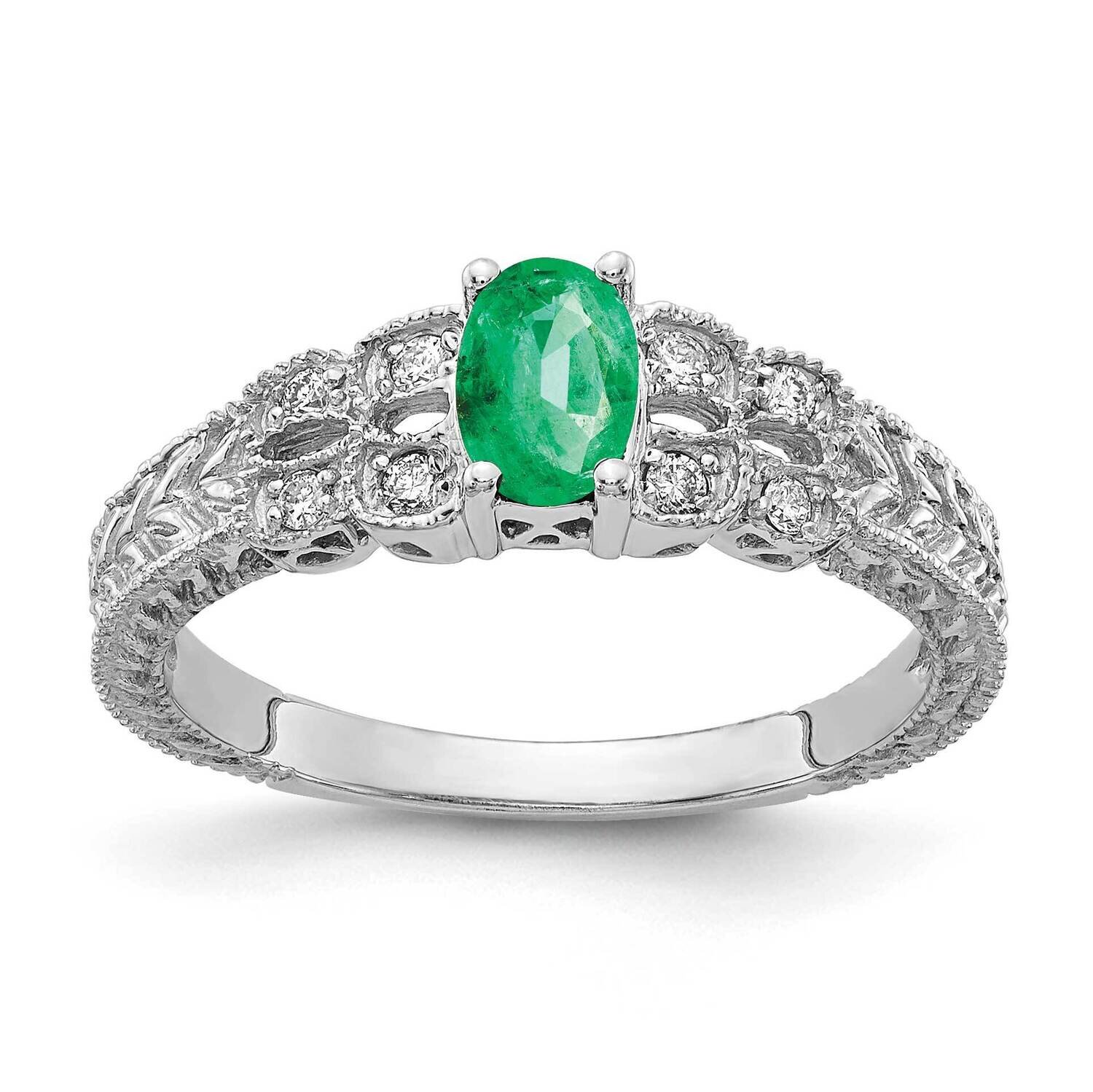 6x4mm Oval Emerald AA Diamond Ring 14k White Gold Y2065E/AA, MPN: Y2065E/AA, 883957684406