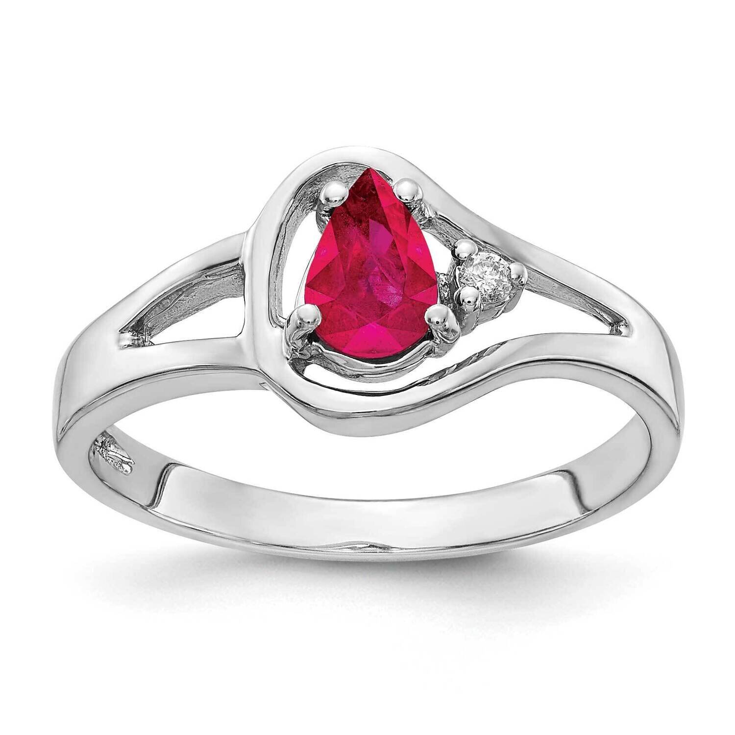 6x4mm Pear Ruby AAA Diamond Ring 14k White Gold Y2071R/AAA