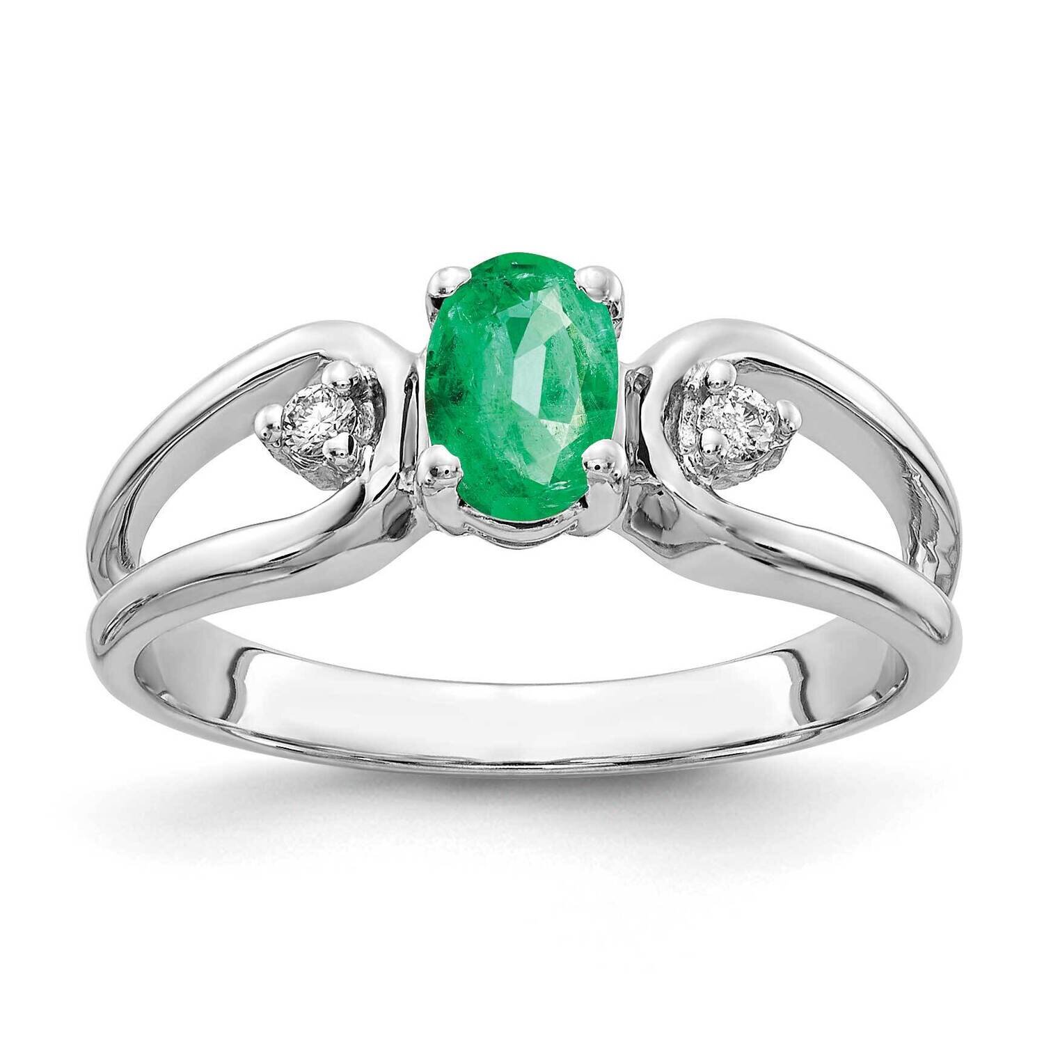 6x4mm Oval Emerald AA Diamond Ring 14k White Gold Y2082E/AA