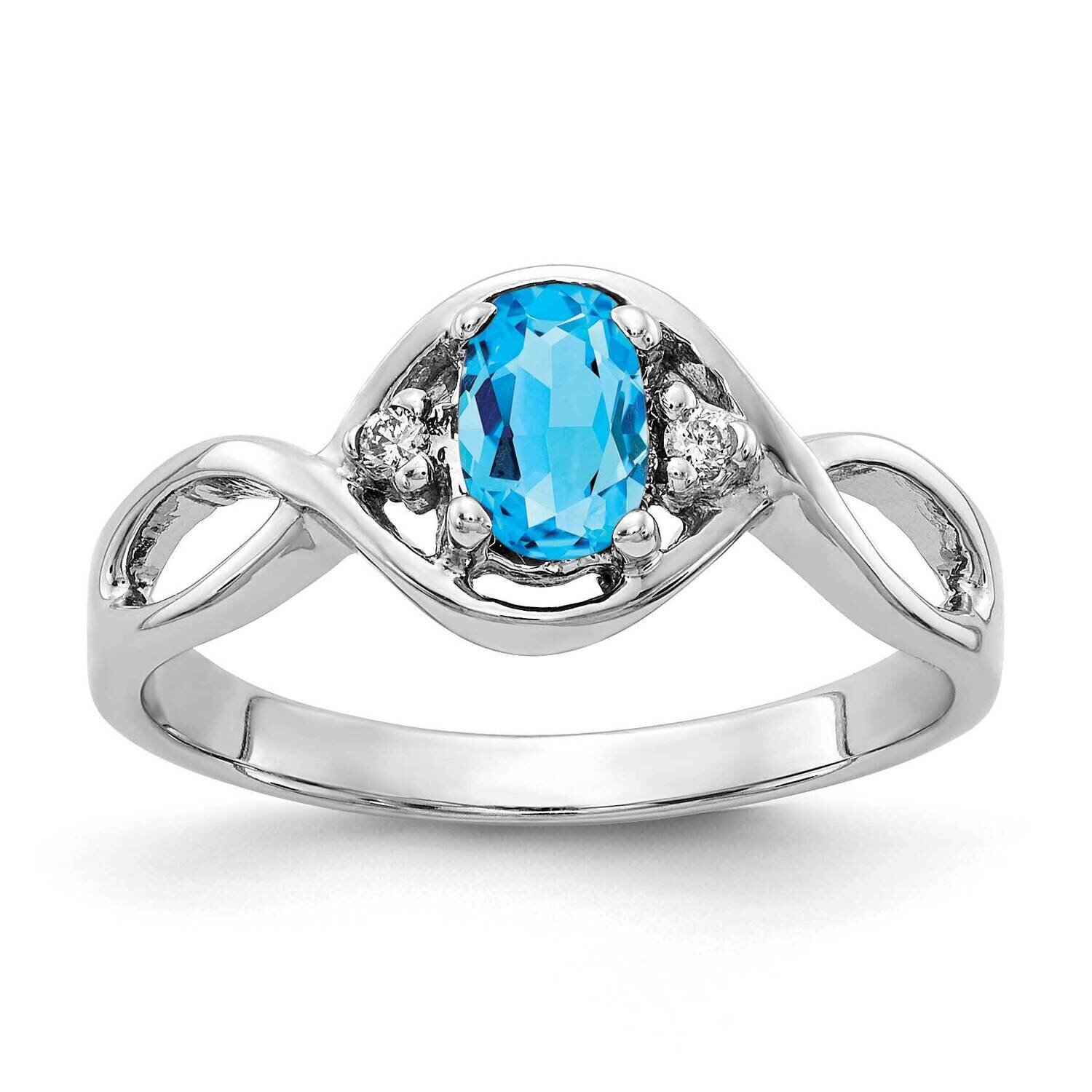 6x4mm Oval Blue Topaz A Diamond Ring 14k White Gold Y2086BT/A