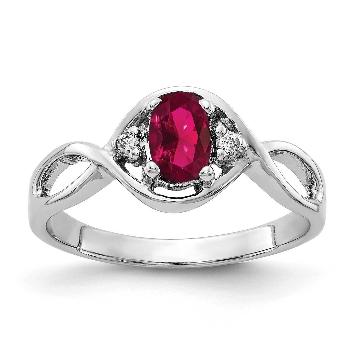 6x4mm Oval Created Ruby AA Diamond Ring 14k White Gold Y2086CR/AA
