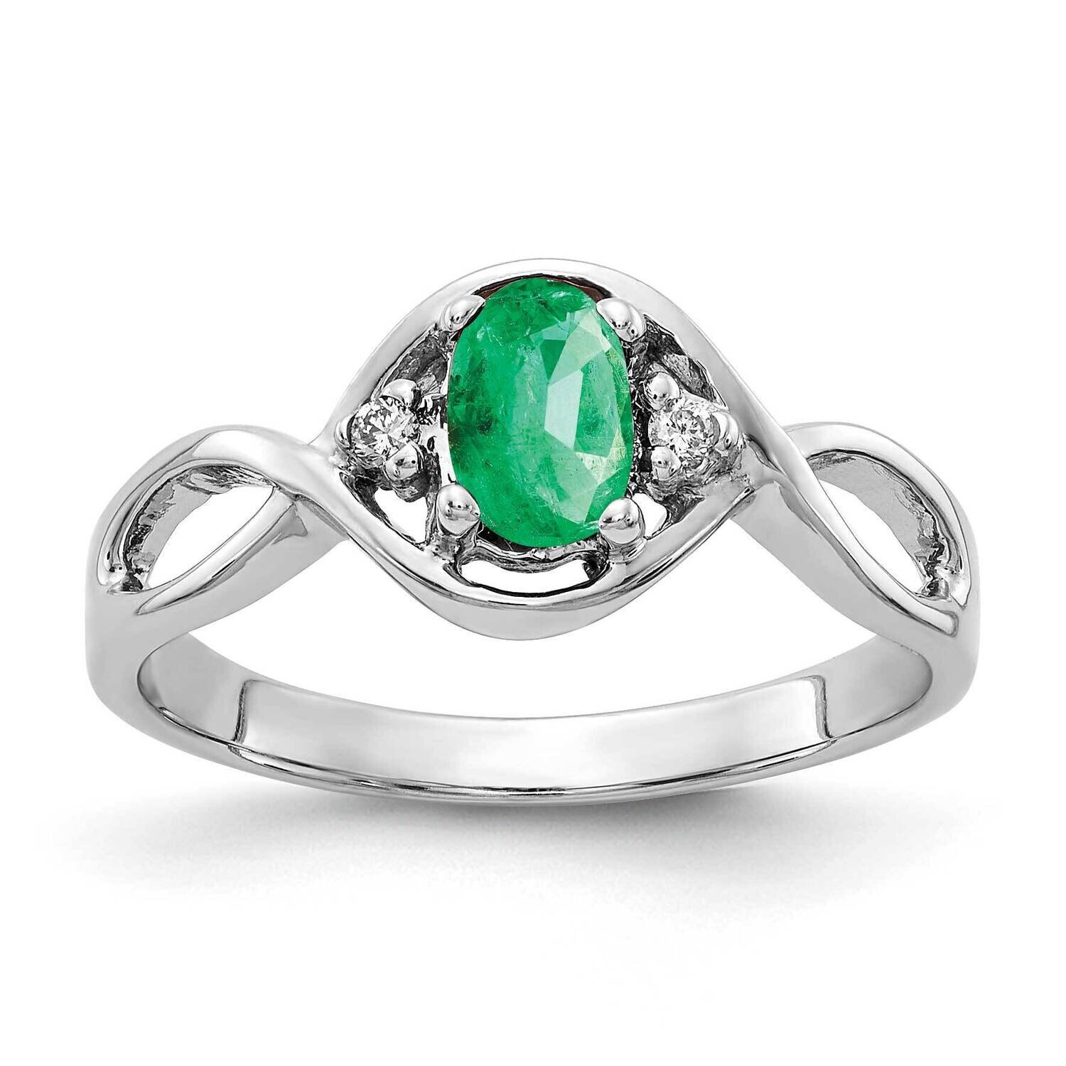 6x4mm Oval Emerald AA Diamond Ring 14k White Gold Y2086E/AA