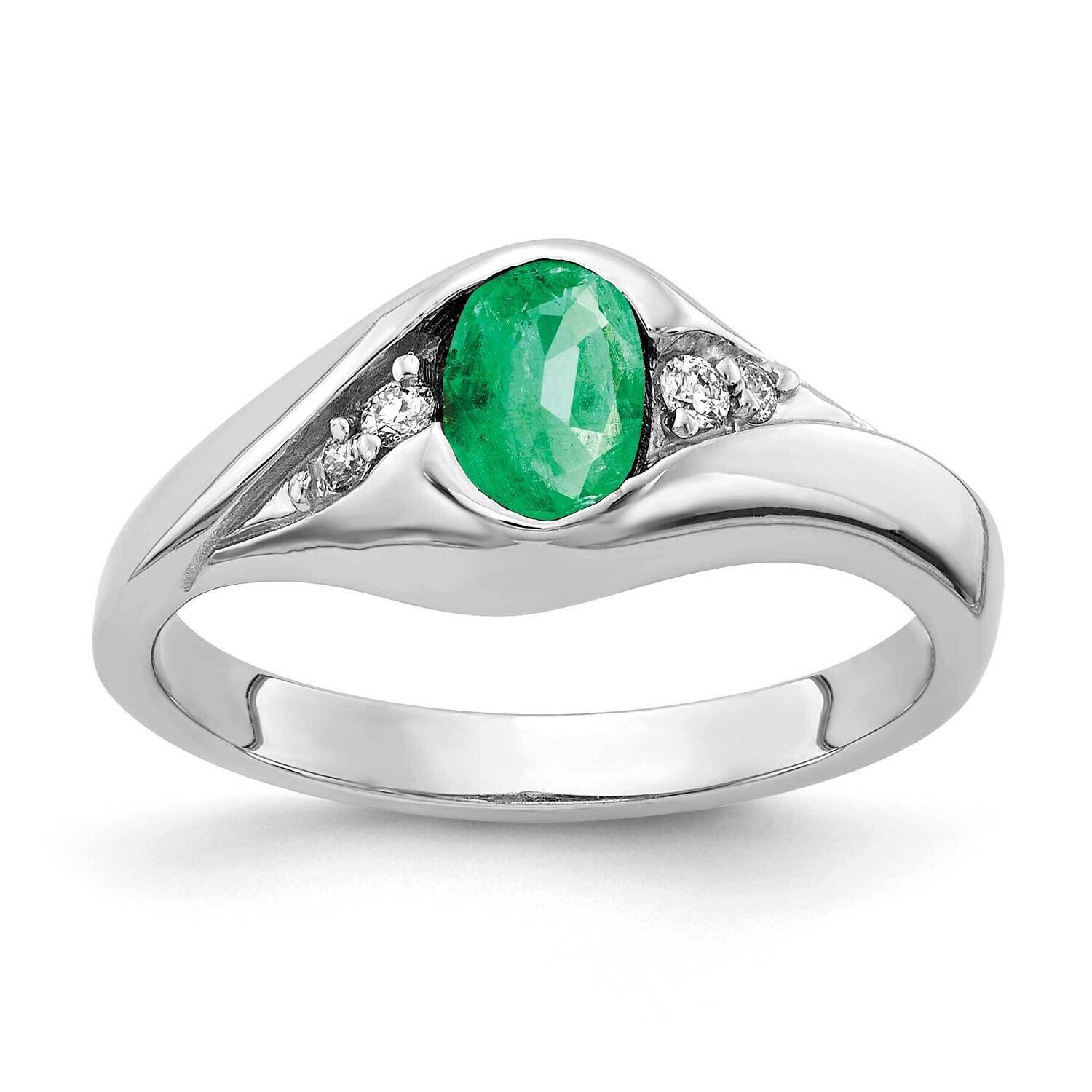 6x4mm Oval Emerald AA Diamond Ring 14k White Gold Y2107E/AA