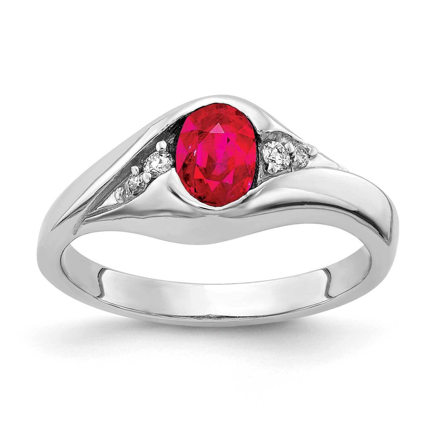 6x4mm Oval Ruby AAA Diamond Ring 14k White Gold Y2107R/AAA