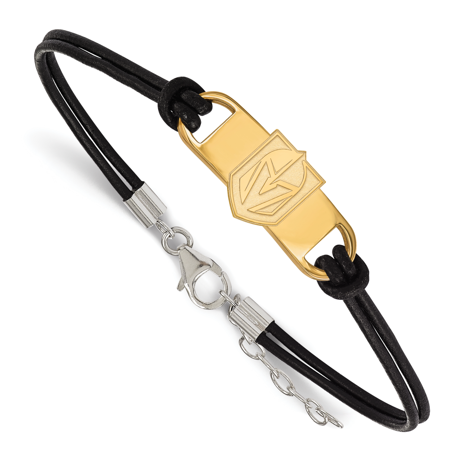 Vegas Golden Knights Black Leather Bracelet Gold-Plated on Sterling Silver GP012VGK-7