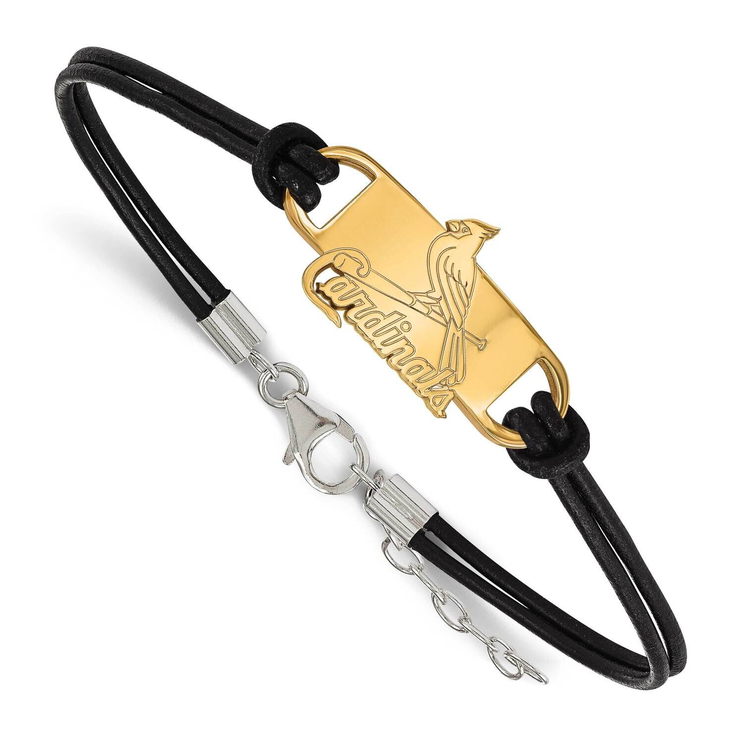 MLB St. Louis Cardinals Small Center Leather Bracelet Gold-Plated on Sterling Silver GP021CRD-7, MP…