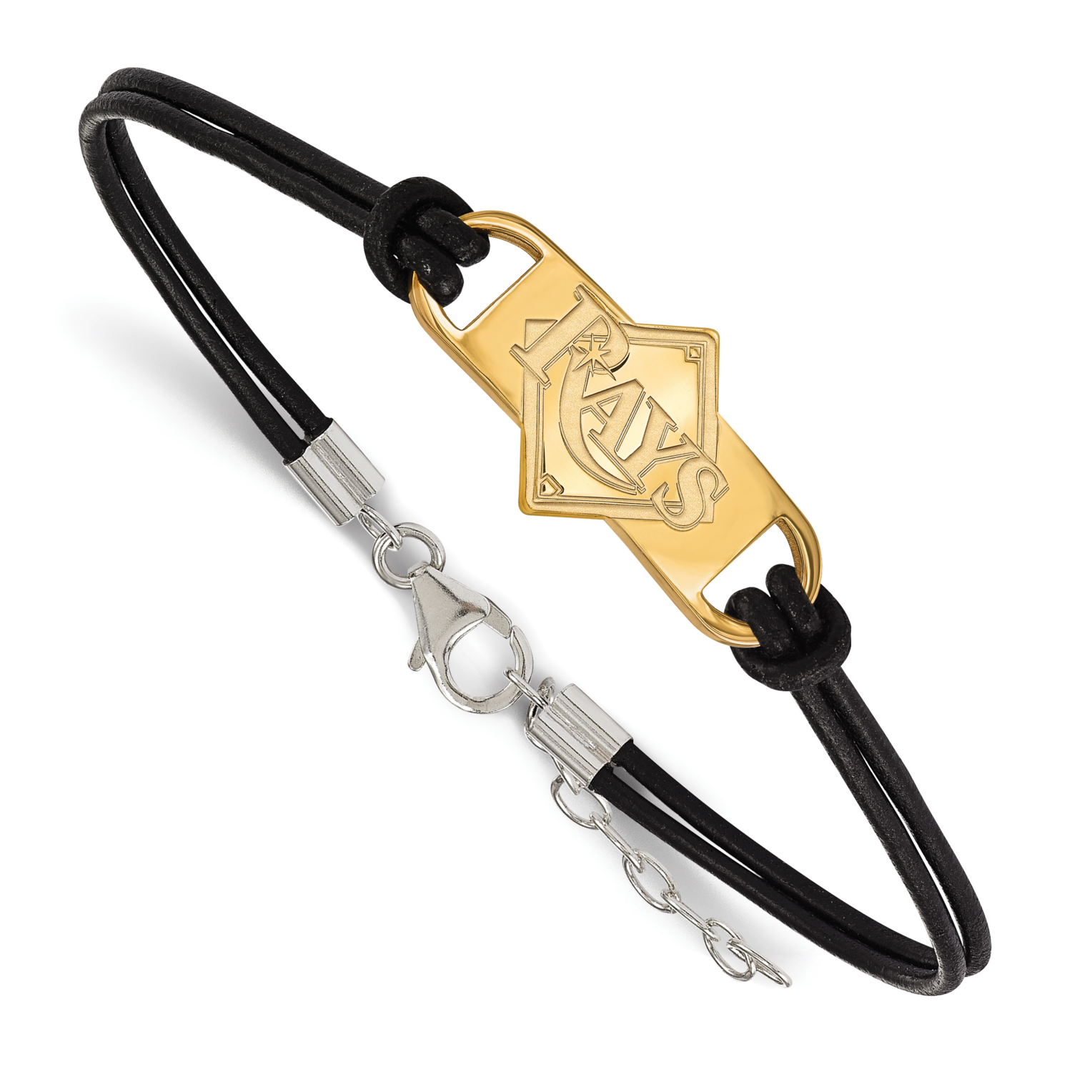 MLB Tampa Bay Rays Small Center Leather Bracelet Gold-Plated on Sterling Silver GP022DEV-7