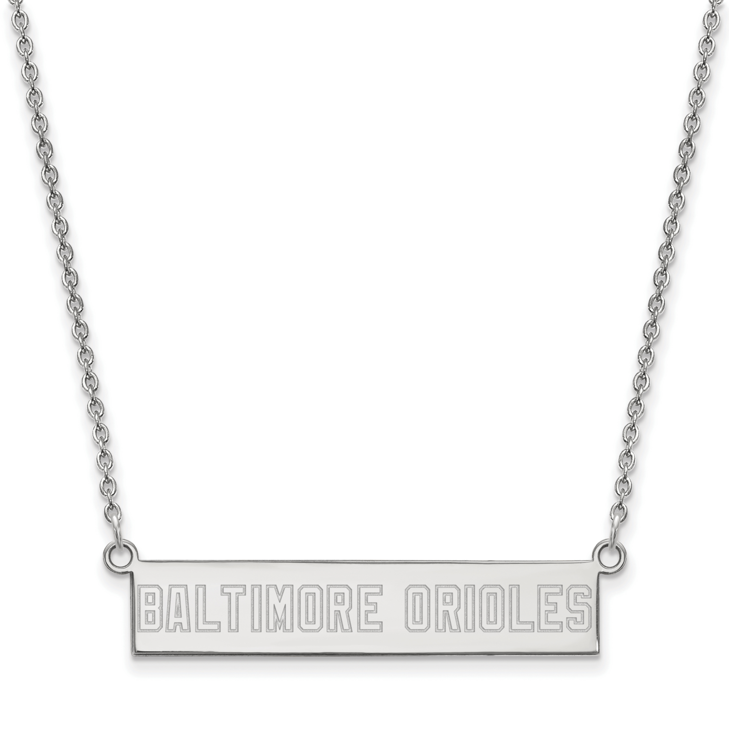 MLB Baltimore Orioles Small Bar Necklace Sterling Silver Rhodium-plated SS022ORI-18, MPN: SS022ORI-…