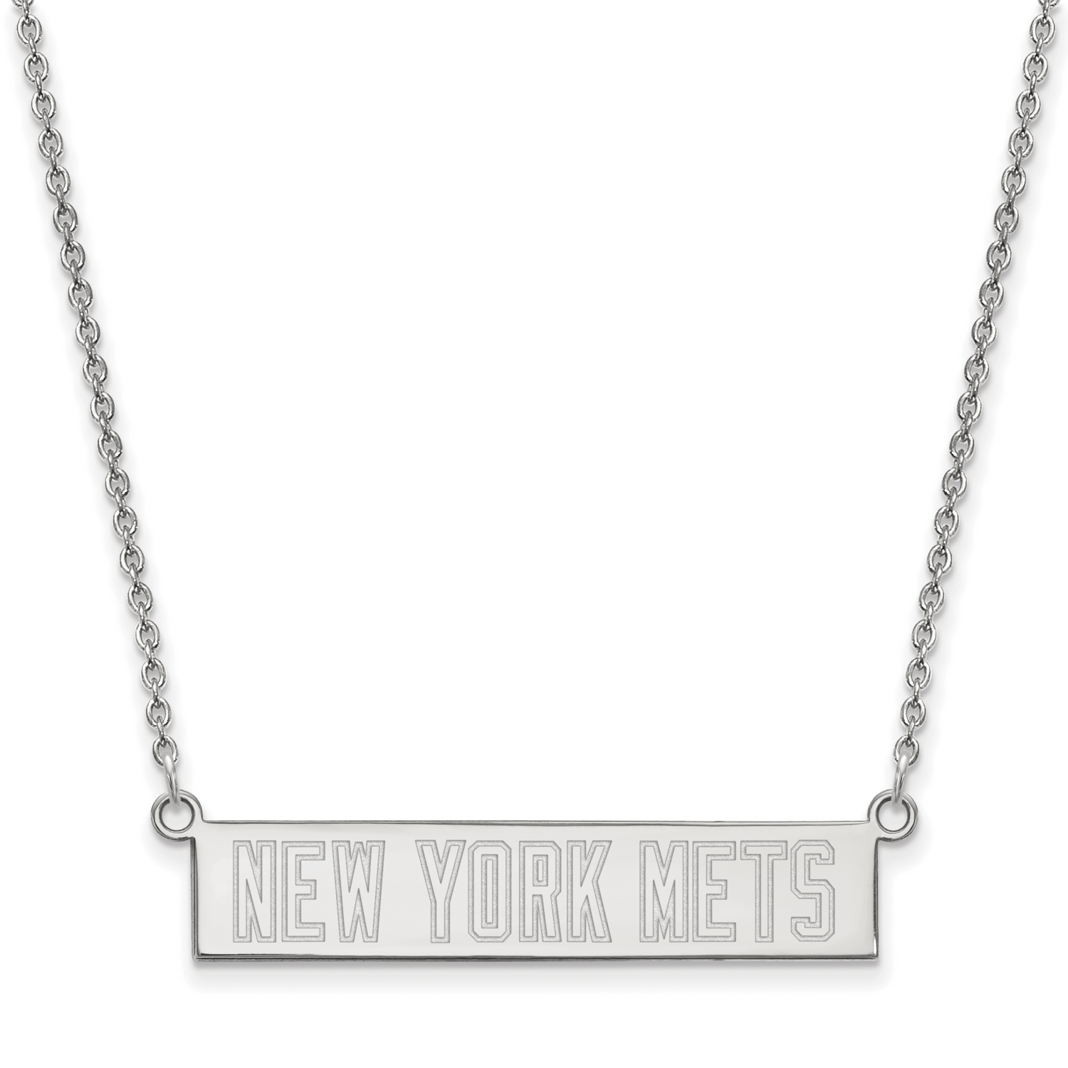 MLB New York Mets Small Bar Necklace Sterling Silver Rhodium-plated SS029MET-18