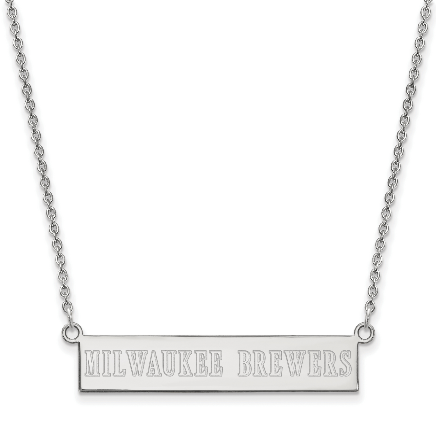 MLB Milwaukee Brewers Small Bar Necklace Sterling Silver Rhodium-plated SS033BRE-18