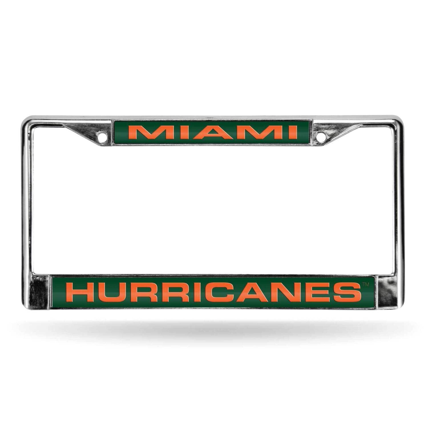 Collegiate U of Miami Green Laser Chrome Car License Plate Frame GC6993