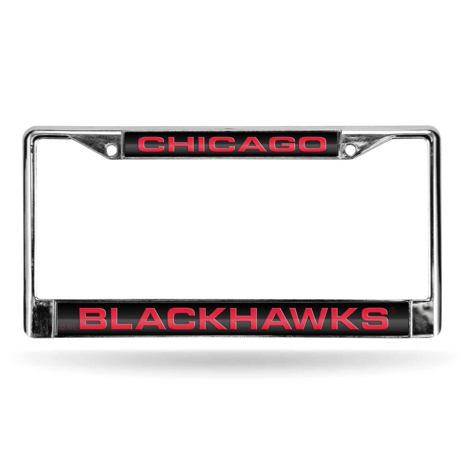 NHL Chicago Blackhawks Laser Chrome Car License Plate Frame-Black with Red GC7107