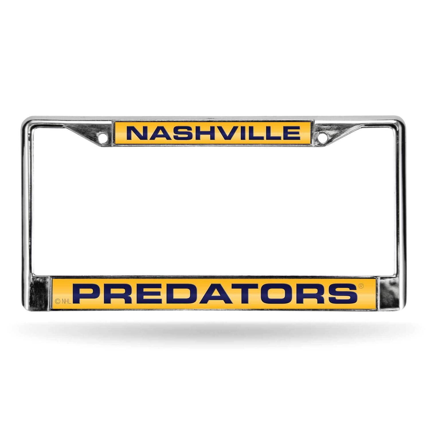 NHL Nashville Predators Laser Chrome Car License Plate Frame-Yellow with Navy GC7117