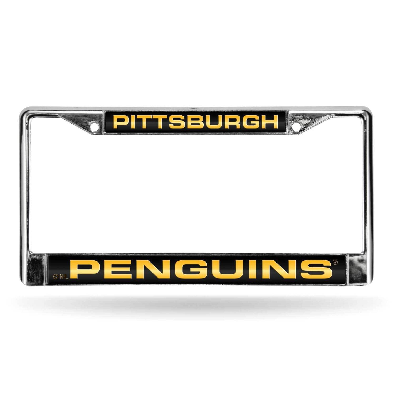 NHL Pittsburgh Penguins Black Gold Laser Chrome Car License Plate Frame GC7123
