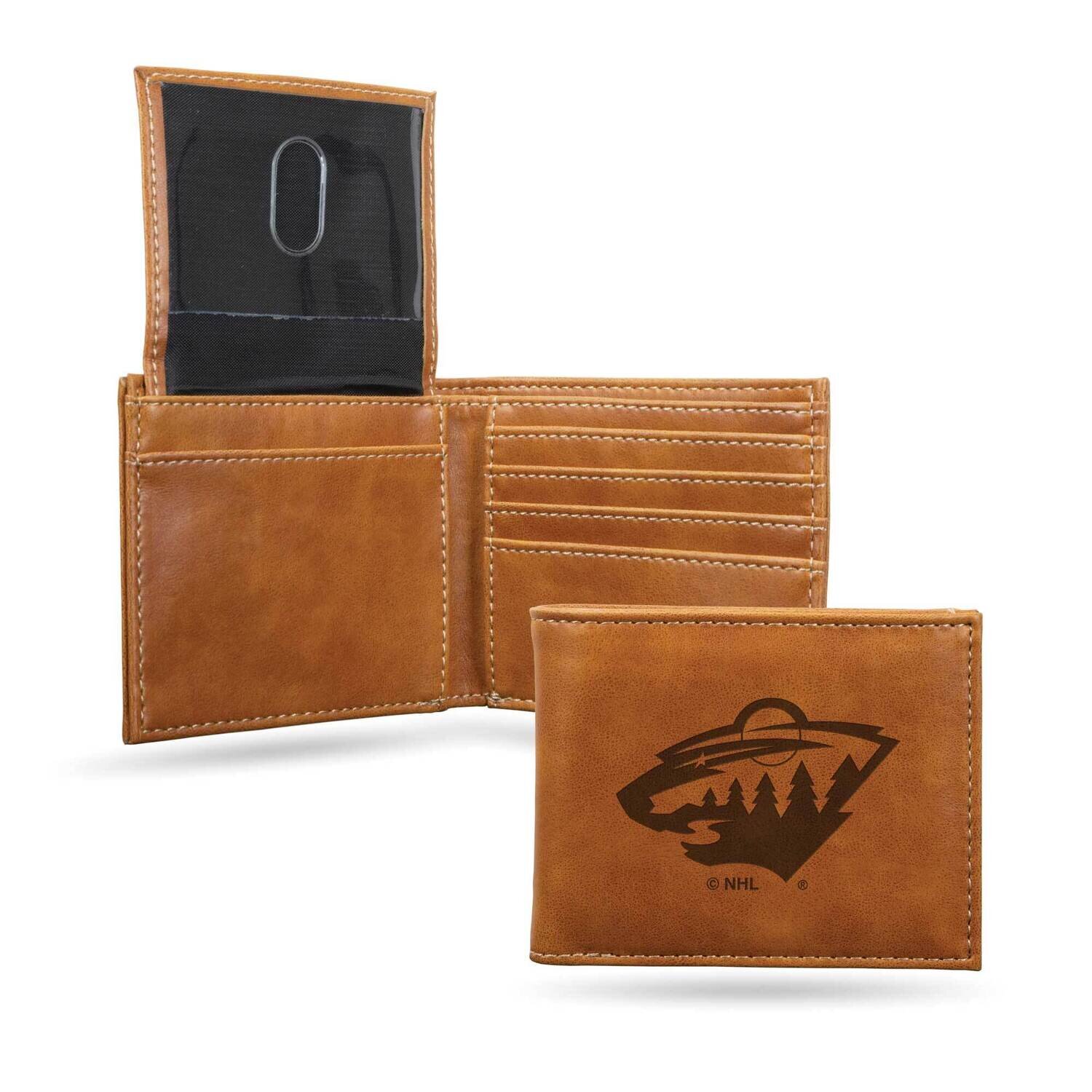 NHL Minnesota Wild Brown Faux Leather Bi-fold Wallet GC7345 - HomeBello