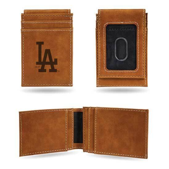 MLB LA Dodgers Brown Faux Leather Front Pocket Wallet GC7405