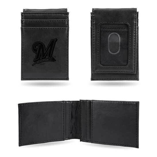 MLB Milwaukee Brewers Black Faux Leather Front Pocket Wallet GC7408