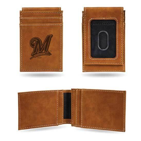 MLB Milwaukee Brewers Brown Faux Leather Front Pocket Wallet GC7409, MPN: GC7409, 767345894342