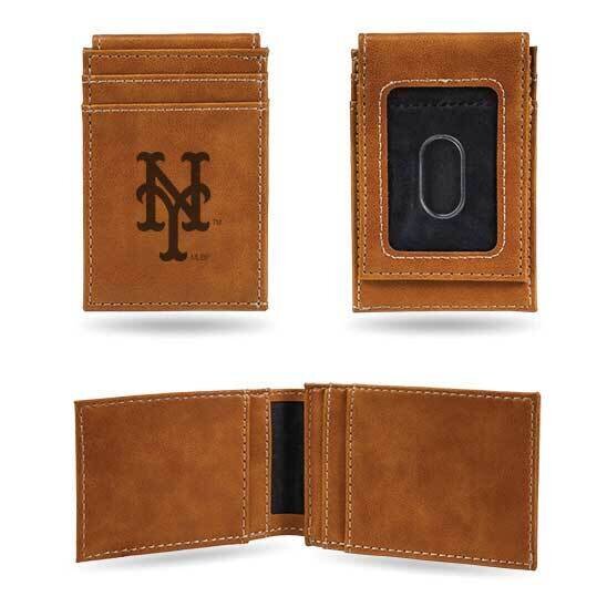 MLB New York Mets Brown Faux Leather Front Pocket Wallet GC7413