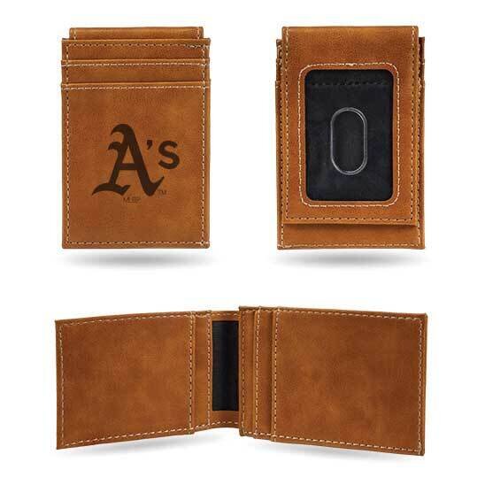 MLB Oakland Athletics Brown Faux Leather Front Pocket Wallet GC7417