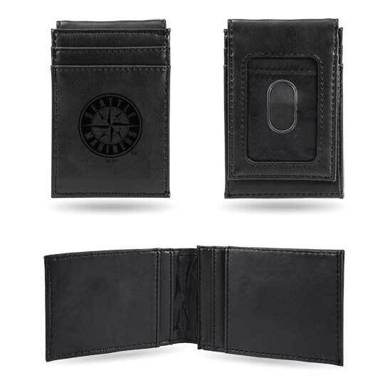 MLB Seattle Mariners Black Faux Leather Front Pocket Wallet GC7426