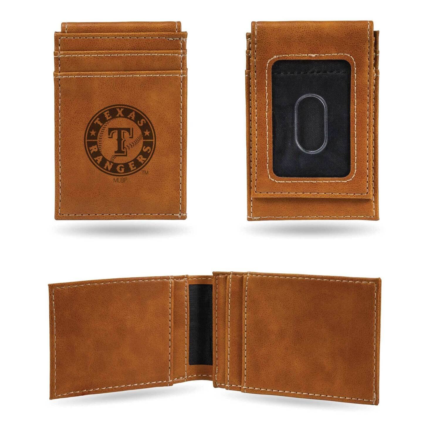 MLB Texas Rangers Brown Faux Leather Front Pocket Wallet GC7433